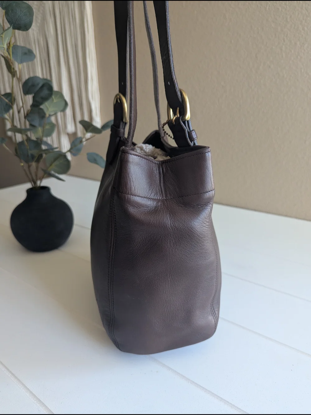 Coach Chocolate Brown Leather Shoulder Bag with Gold-Tone Hardware